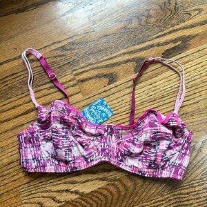 Free People pink plaid cotton poly underwire w/ lace & adjustable strap 36cNWT